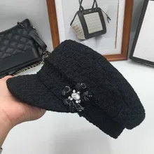 Новая Вязаная индивидуальная Кепка для студентов, Элегантная кепка темно-синего цвета, Ретро стиль, женская шапка черного цвета для женщин, кепка моряка