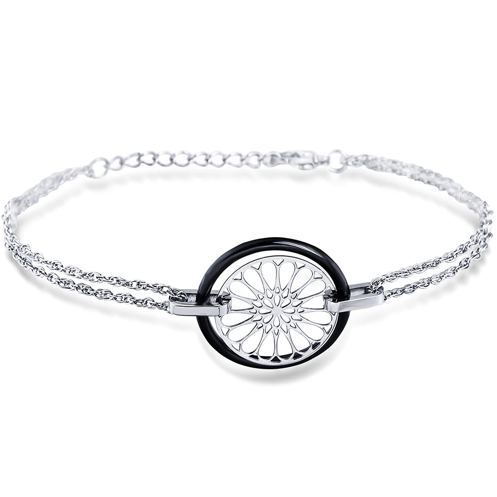 Белый Черный цветок керамический браслет из нержавеющей стали полый круг Шарм браслет для женщин