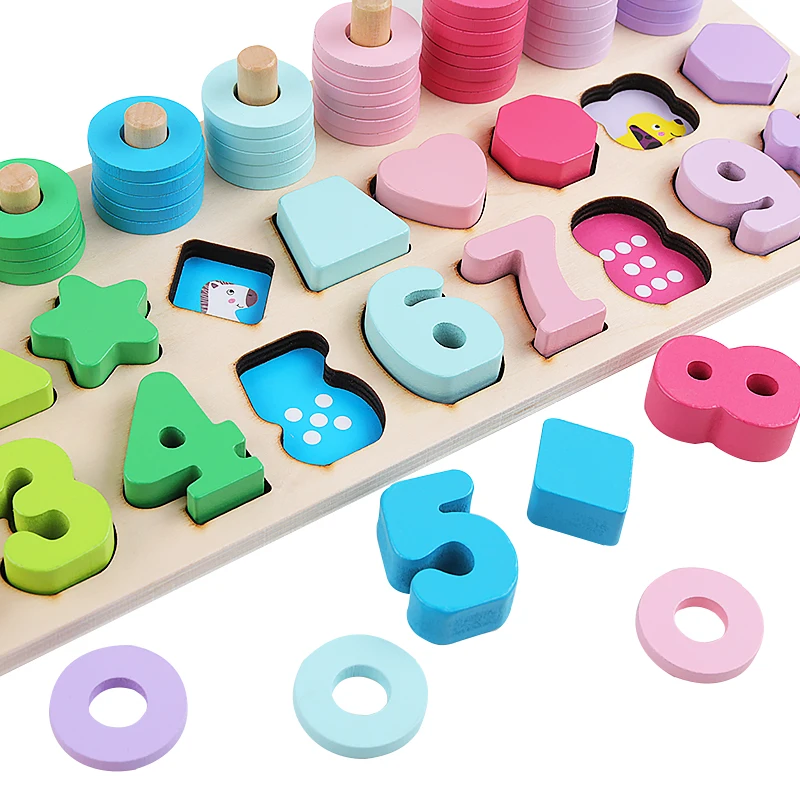 Brinquedos de Madeira Educativos para Crianças Brinquedos Infantis Contando Formas Geométricas Jogo Cognição Animal Materiais Montessori Matemática 8 主å?¾5