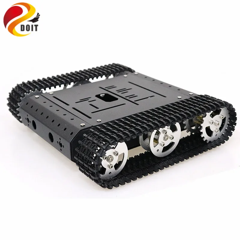  Remote Control Smart Robot Tracked Tank Chassis Kit with Dual DC Motor Aluminum Alloy Frame Wheels 
