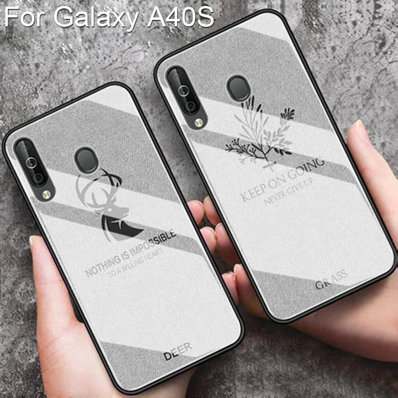 

Casing For Samsung Galaxy A40S Tempered Glass Soft silicone Deer Grass Hard Back Cover Shell For Samsung Galaxy A 40S Cases