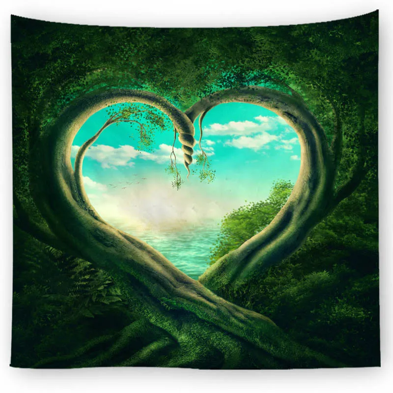 Large Size Wall Tapestry Fantasy Forest Fairy Tale World Wall Hanging Art Carpet Blanket Yoga Mat Decoration Green Tapestry