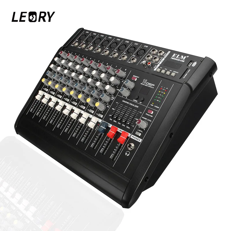 

LEORY Professional Karaoke Audio Sound Mixer 8 Channel Microphone Mixing Amplifier Console With USB Built-in 48V Phantom Power