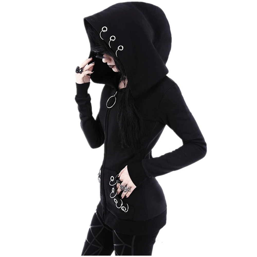  2018 Gothic Hoodie Sweatshirts Women Black Crop Top punk hoodies Autumn Loose Women Hoodies Sweatsh