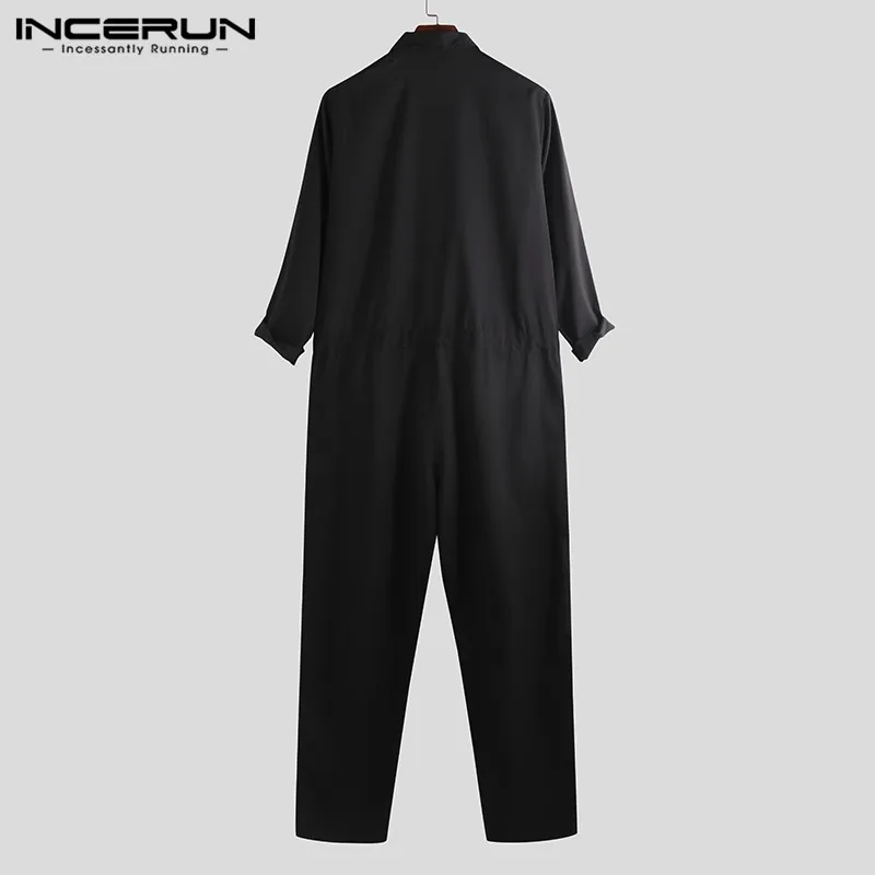 INCERUN Fashion Men Jumpsuit Long Sleeve Overalls Pockets Button Loose Casual Trousers Men Streetwear Rompers Plus Size