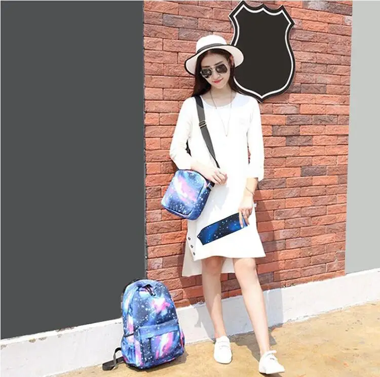 Популярный женский рюкзак с принтом звездных звезд, рюкзаки, школьная сумка для подростков, для девочек и мальчиков, пенал, комплект из 3 предметов, Mochila WM819Z