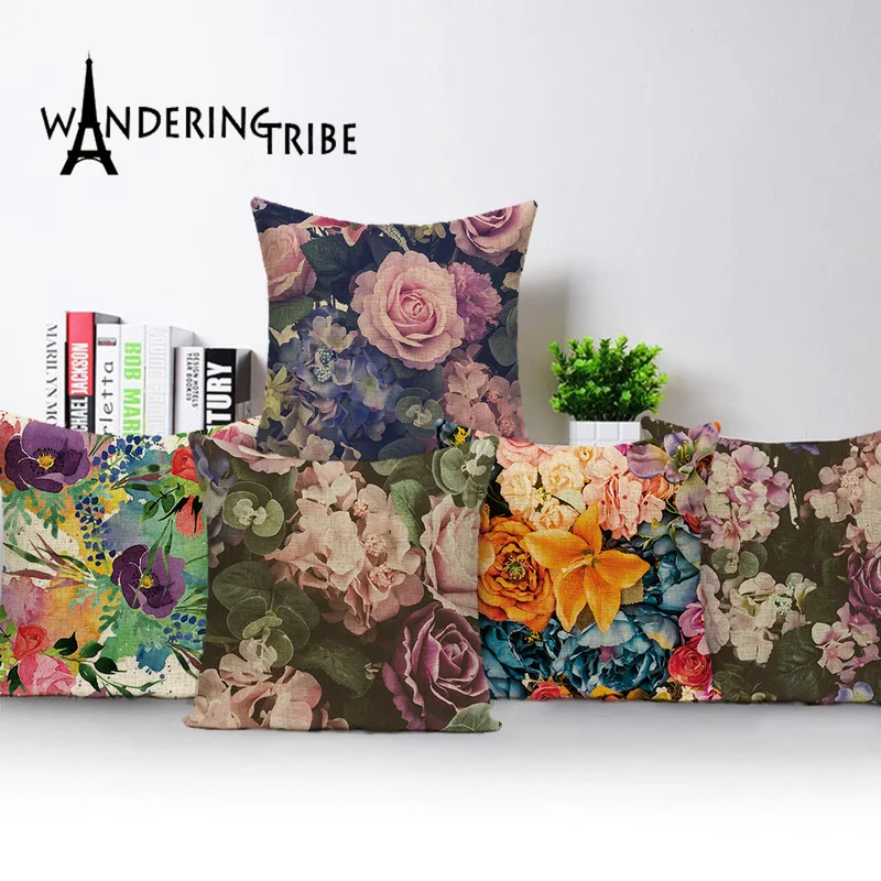 

Vintage Decorative Cushion Cover Farmhouse Shabby Chic Pillow Case Flower Floral Pillows Home Decor Throw Cushions Covers Cases