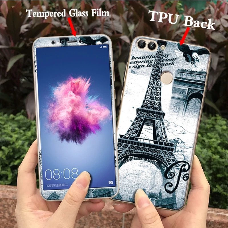 

Screen Protector Case for Huawei Nova5pro 4e 3i 3e p smart front Toughened glass membrane and TPU back Coloured drawing Cover