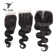 Tdhair объемная волна 4x4 человеческие волосы объемная волна Кружева Закрытие натуральный цвет объемная волна Кружева Закрытие с волосами младенца