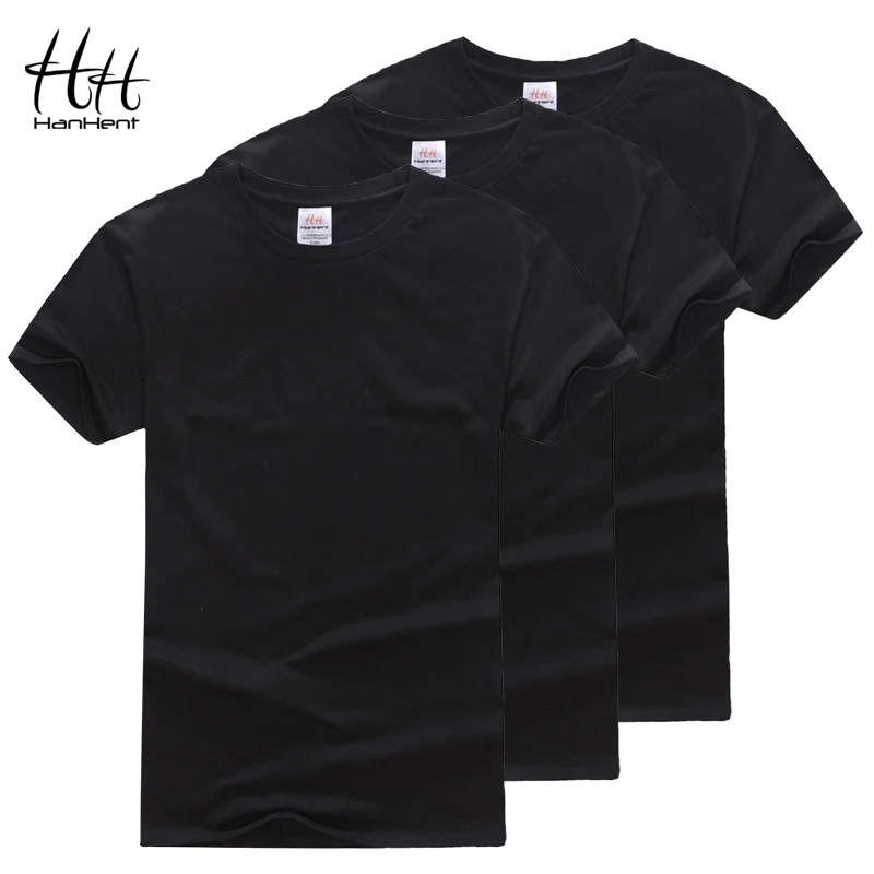 

HanHent Cotton Crew neck T-shirt 3-pack Men Plain Black T shirt Solid Basic Tees Mens Fitness Wear Fashion Undershirts Multipack