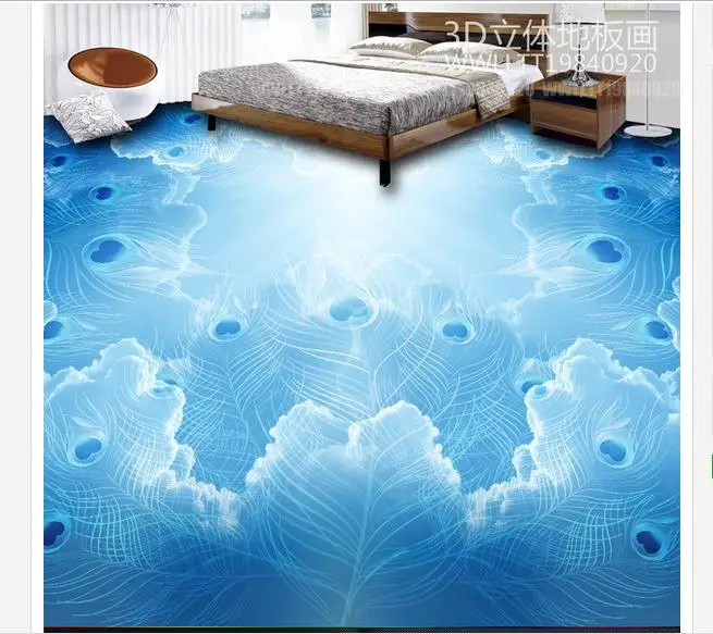 

Custom photo wallpapers 3d flooring painting murals Sky Cloud Peacock Pattern 3D Floor Painting wall sticker home decor