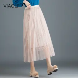 Вышитая бисером многослойная сетчатая юбка 2019 новый длинный абзац Фея половина тела юбка черный и синий дышащие размер плюс юбка