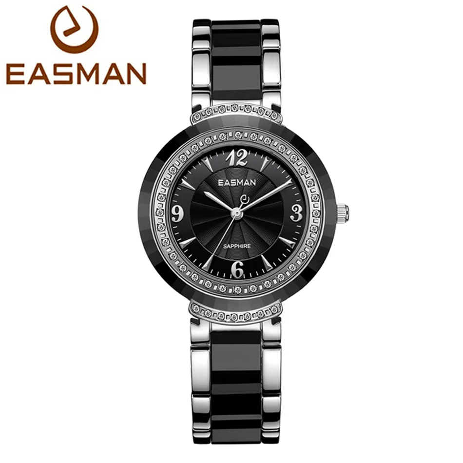 EASMAN Watch Women Ceramic Top Brand Quartz Watch Luxury Calendar Crystal New Fashion Pink Black Watch