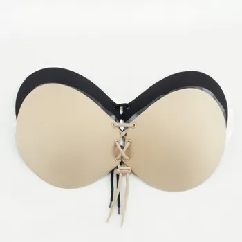 

Women Silicone Bra Invisible Push Up Stick On Self Adhesive Front Lacing Bras Strapless Lingerie Cup
