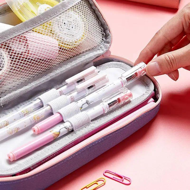 

Deli Kawaii Pencil Case Macaron Color Canvas Stretch Double Layer Large Capacity Pencil Box Cute Pencil case for Girls