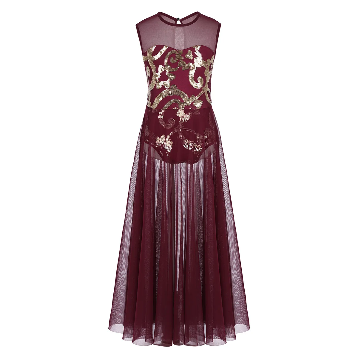 Freebily Women Floral Sequins Spirit Praise Lyrical Dance Costume Tank Leotard Maxi Skirt