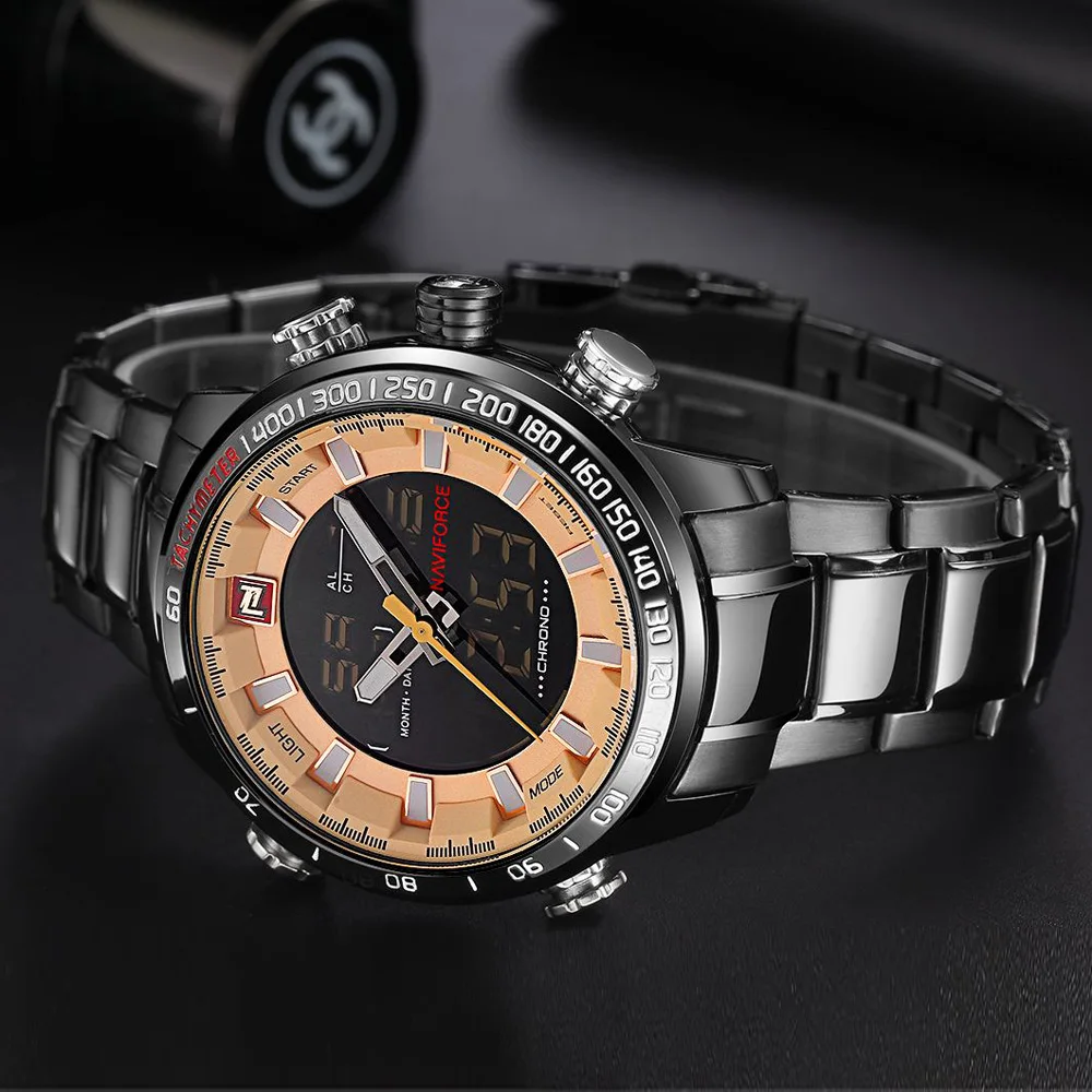NAVIFORCE 9093 Топ бренд Мужские кварцевые часы модные цифровой светодиодный спортивные часы водонепроницаемые Мужские часы Relogio Masculino