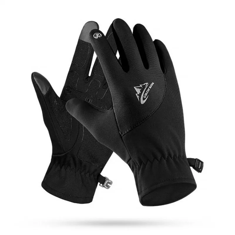 Ветрозащитные теплые спортивные перчатки для езды на велосипеде с сенсорным экраном для мужчин, водонепроницаемая зимняя рукавица для катания на лыжах, мужские черные перчатки для вождения - Цвет: Black