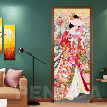 

Self Adhesive Decal 3D Print Sticker Japanese Geisha Picture Home Decor Paper For Cabinet Door Waterproof Art Removable Poster