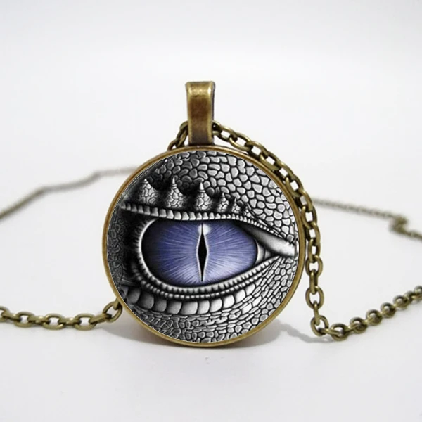 Dragon Eye Photo Cabochon Glass Tibet Silver Chain Pendant Necklace Dragon Eye Photo Cabochon Glass Tibet Silver Chain Pendant Necklace