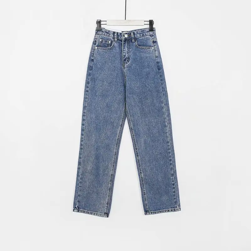 Винтажные женские джинсы для мам, винтажные джинсы с высокой талией, джинсы бойфренды, женские свободные синие джинсы с широкими штанинами, Корейская уличная одежда