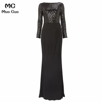 

2018 Mermaid Black Sequined Mother of the Bride Dresses Floor Length Long Sleeves mother of the bride dresses for weddings