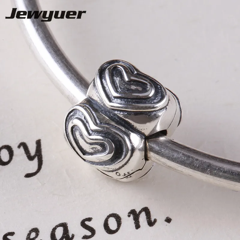 

Hearts clips clasp charms Sterling Silver beads fine jewelry Fit bead Charm Bracelet DIY for women Memnon Jewyuer KT0159