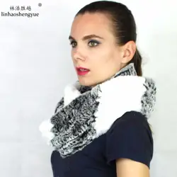 Linhaoshengyue 2017 мода Настоящее Рекс кроличий мех женские Теплый шарф мода Бесплатная доставка