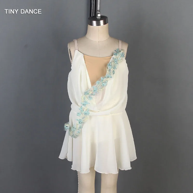 

Ivory Chiffon Dress with Nude V neck Design Child and Adult Ballet Dancing Dress Lyrical, Contemporary Dance Costumes 19870