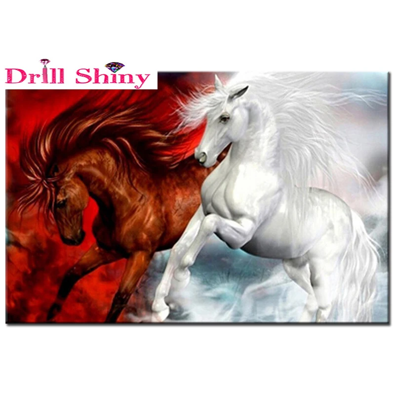 

red white horses 5d Diy Diamond Painting Cross Stitch Diamond Embroidery Home Decoration Needlework Diamond Mosaic Wall Sticker
