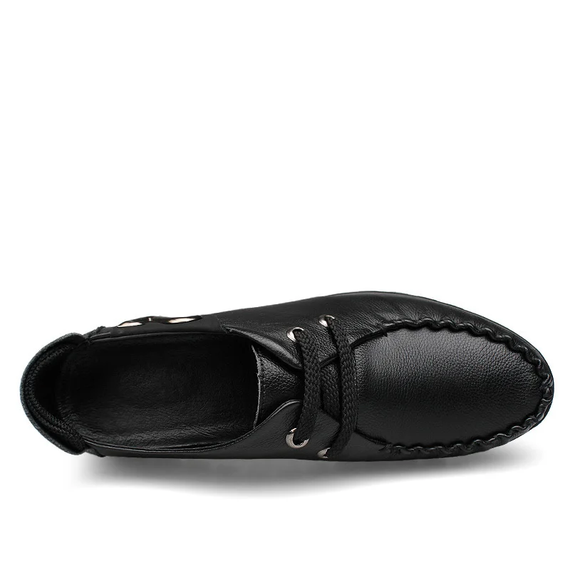Повседневная обувь ручной работы из натуральной кожи; мужские мягкие уличные лоферы на плоской подошве; Мокасины на шнуровке; резиновая подошва; нескользящая мужская обувь