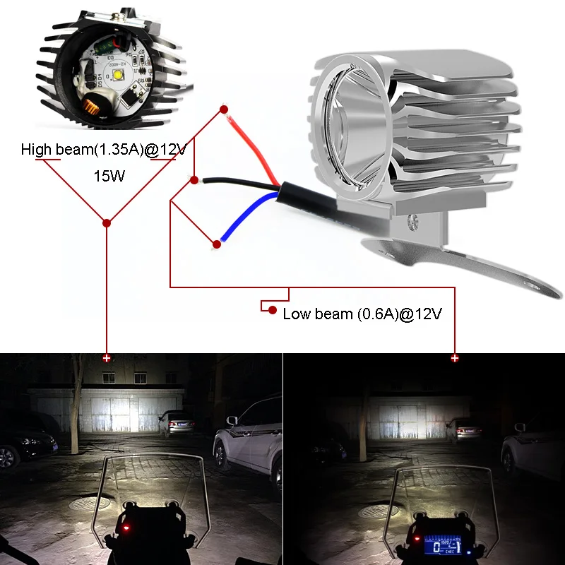 1 шт. светодиодный автомобильный внешний фонарь 15 Вт 10 Вт высокая/низкая фара для мотоцикла, прожектор для вождения, противотуманные фары постоянного тока 12 В 24 В