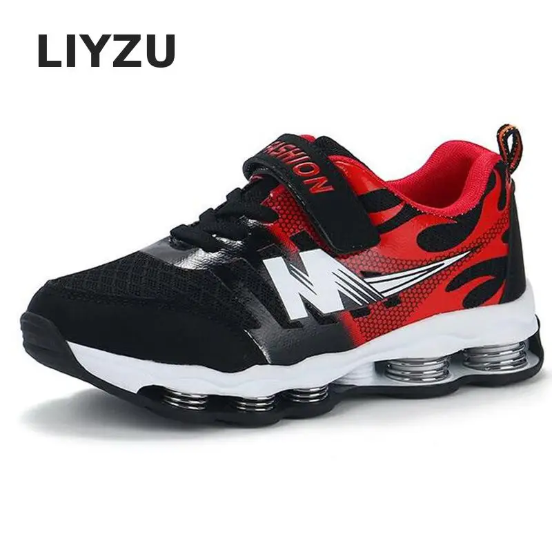 

New Springs Kids Shoes For Boys Sneakers Breathable Mesh PU Patchwork Hook&loop Sport Running Children Shoes Girls Casual Shoes