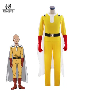 

ROLECOS Anime Costume One Punch Man 2 Cosplay Saitama Cosplay Costume Saitama Men Jumpsuits White Cloak