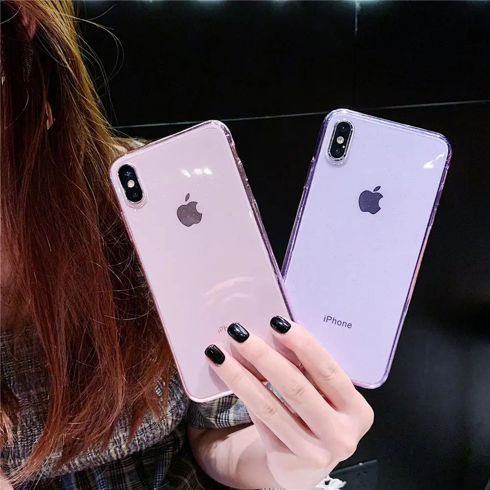 

Transparent Simple Phone Case for iphone 6 6s 7 8 Plus Case Soft Silicone Glitter Colorful For iphone X XS Max Luxury Cover