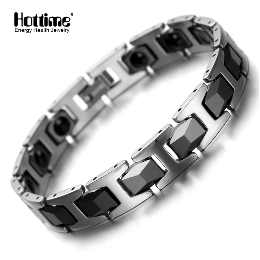 Hottime Men's Fashion Healthy Bangles Bio Elements Energy Germanium Bracelet Black Negative ION Ceramic Tungsten Jewelry 10027 |