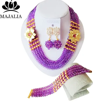 

Fashion Nigeria Wedding african beads jewelry set purple Blue Crystal necklace Bridal Jewelry sets Free shipping NX-074