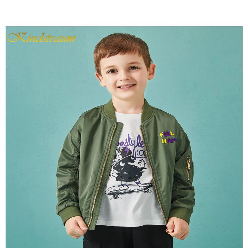 

2019 Spring Jacket For Boy Kids Kindstraum Army Green Bomber Coat Boy's Windbreaker Winter Jacket Kids For 3-8 Y DC002
