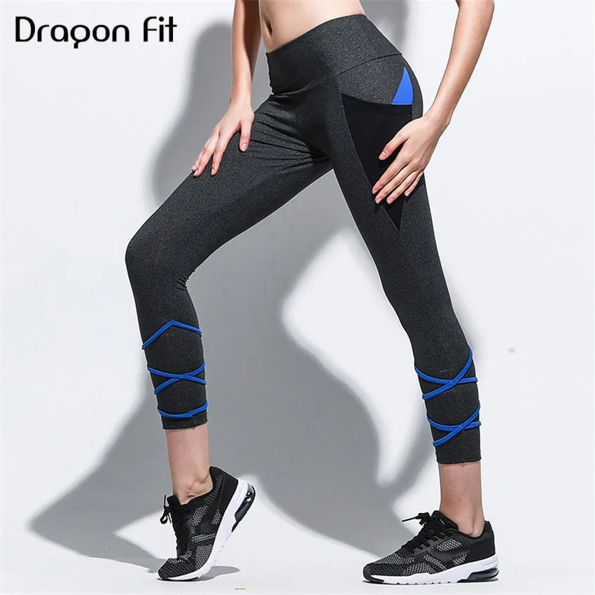Dragon Fit Side Pocket Patchwork Bandage Sport Pants Women Push Up
