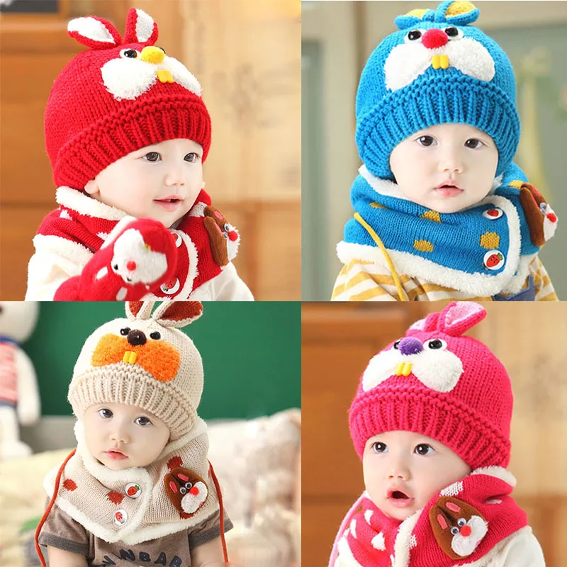 

Children Baby Winter Crochet Knitted Hat Beanie Cap Scarf Set Kids Cartoon Animal Cap YJS Dropship