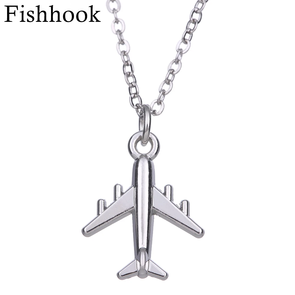 

Fishhook Flight Shape Pendant Necklace Zinc Alloy Silver Plane Necklace