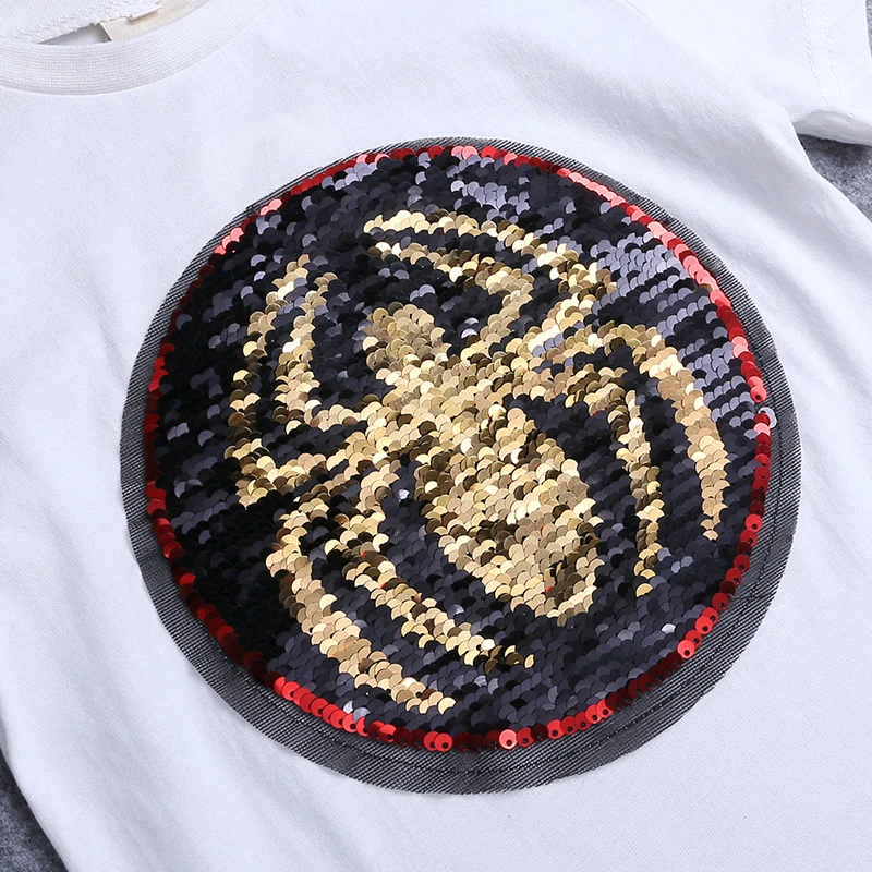 Summer Kids Clothing children T Shirt Kids Discoloration Sequined T-shirt Cartoon Girls Tops casual pullover for boys DSY379 4