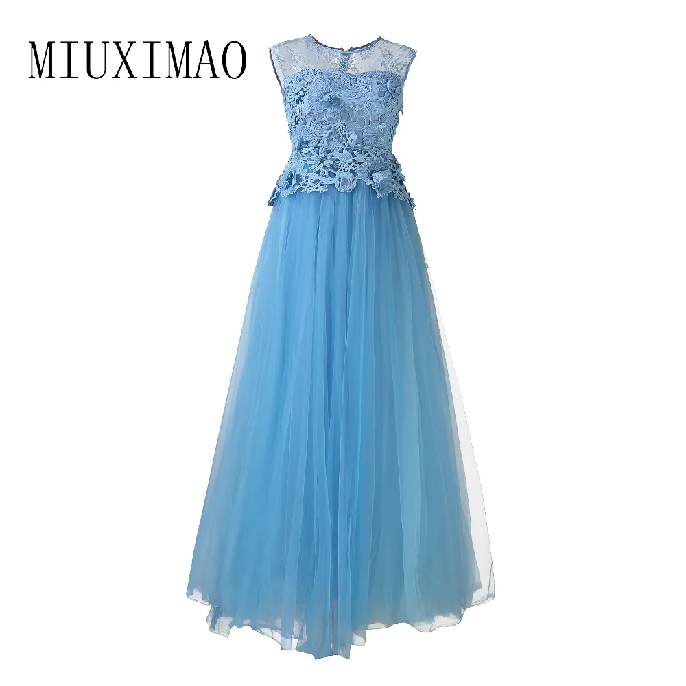 High Quality 2018 Summer New Arrival A Line O Neck Sleeveless Appliques Patchwork Solid Elegant