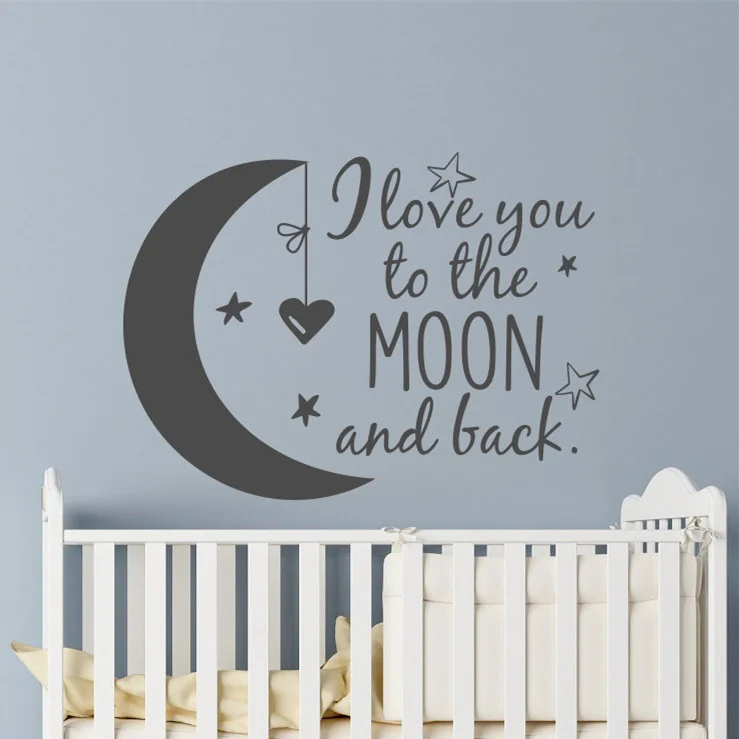 

Moon With Stars Vinyl Wall Decal Kids Room Nursery Decoration I Love You to the Moon and Back Quote Sticker Baby Gift AZ104