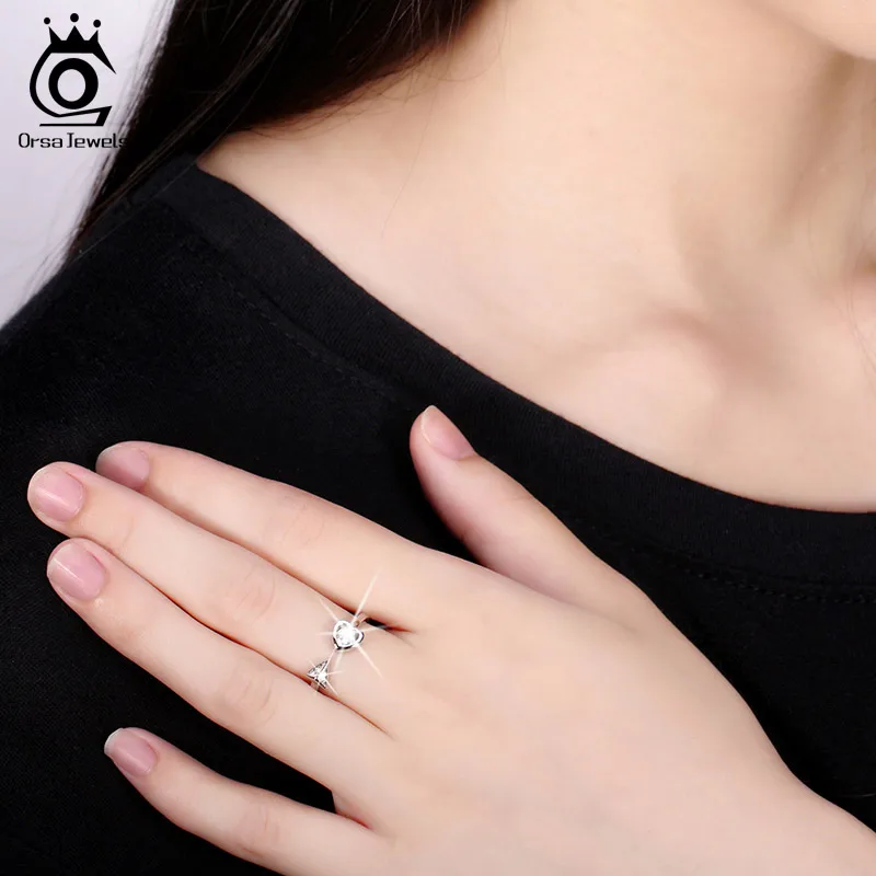 ORSA JEWELS 925 Sterling Silver Adjustable Rings with Rhinestone Crystal Rock Fashion Zircon Fine Jewelry for Women SR04