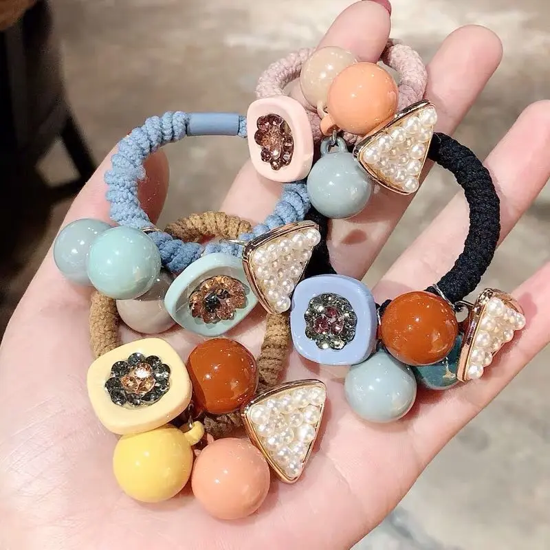 Triangle metal hair rope rubber band color retro hair ring head rope flowers chic elastic hair band fashion hair accessories gum