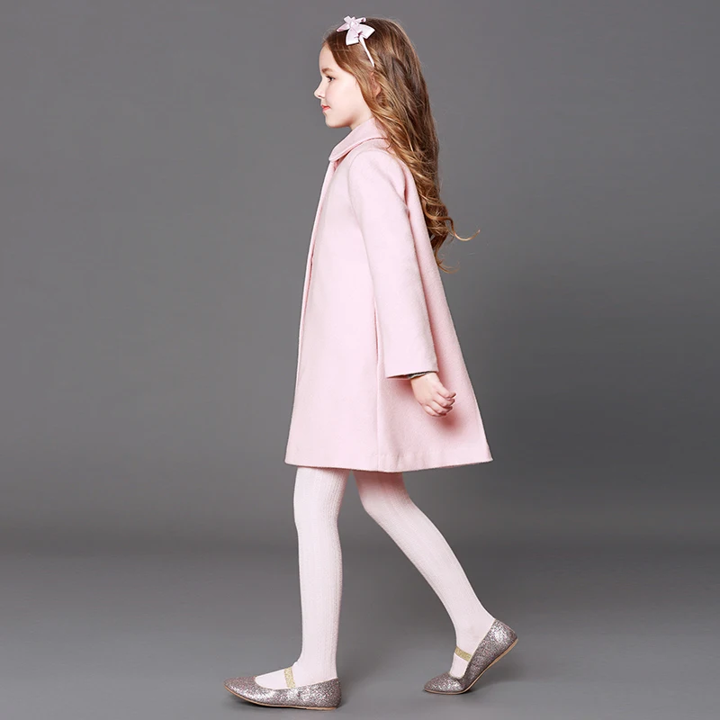 Шерстяное пальто для девочек, шерстяное пальто, длинное розовое пальто для девочек и детей, в Европе и Америке