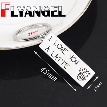 

FLYANGEL New Fashion Engraved Keyring Coffee I Love You A Latte Cute Bag Charm Keychain Jewelry Gifts For Coffee Latte Lover