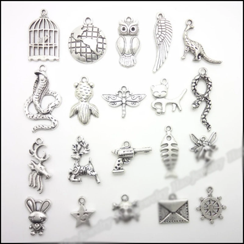 

20pcs High Quality Animals Bird Cage Owl Envelope Wing Fish Antique Silver Handmade Mixed Model Charms DIY Jewelry Accessories
