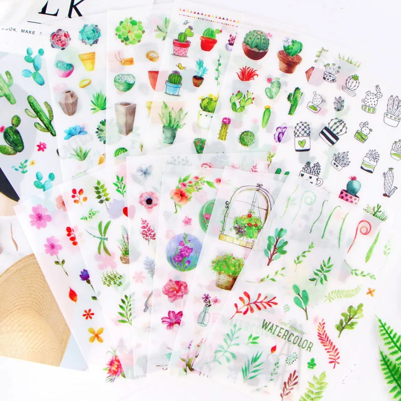 

6 Pcs/pack Green Cactus Flower Plant DIY Decorative Washi Stickers Scrapbooking Stick Label Diary Stationery Album Stickers